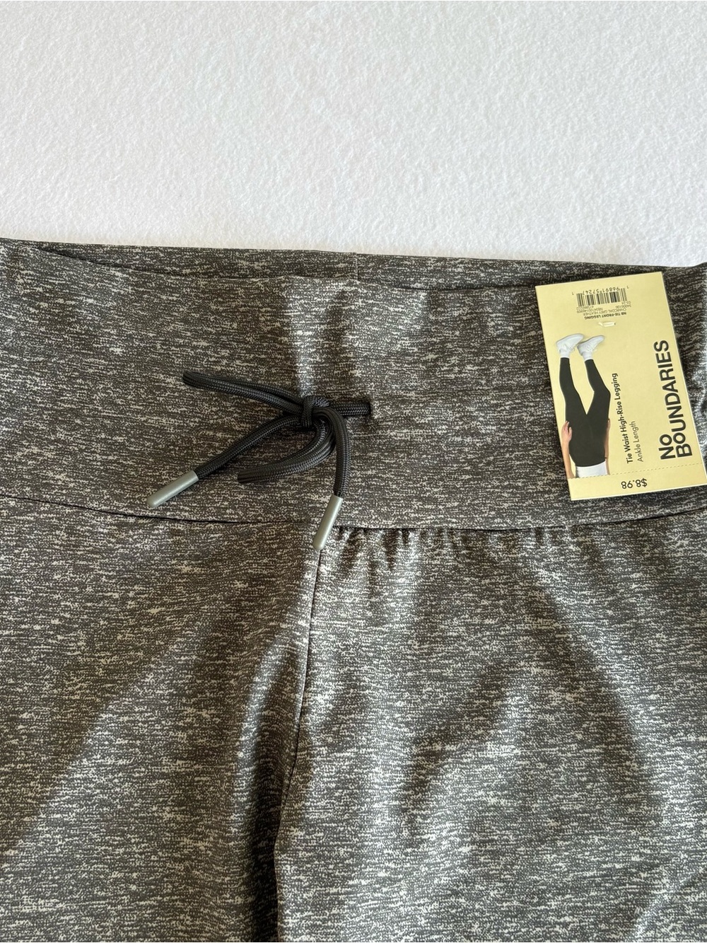 No Boundaries Heathered Gray High-Rise Ankle Legging Drawstring Stretch Knit S/M